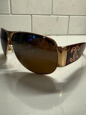 CHANEL Sunglasses Gold Frame CC Logo Wrap Aviator Sunglasses